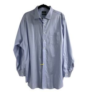 E.B. Wood Blue Button-Down Shirt Men's Neck Size 18 Sleeve 34-35 Work Classic